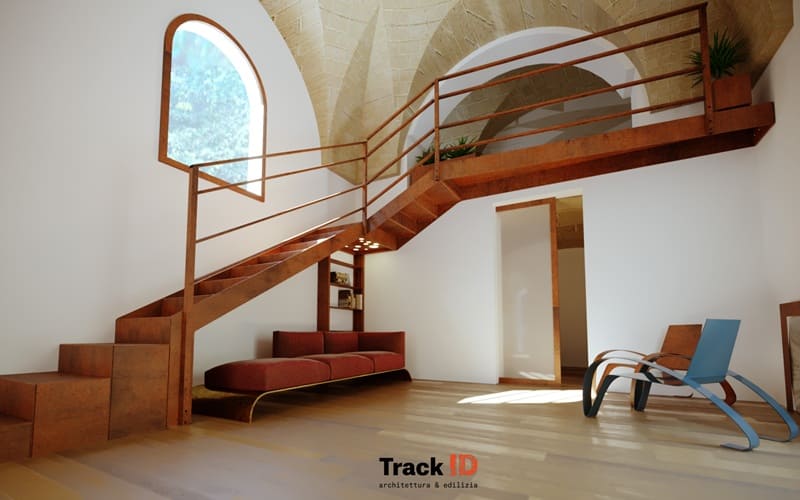 Scala in metallo e legno per loft moderno